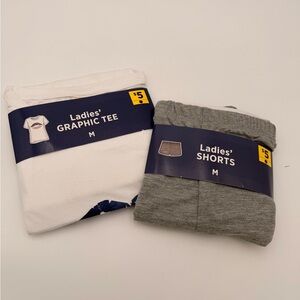 Women’s Gray and White T-shirt and Shorts Set -M